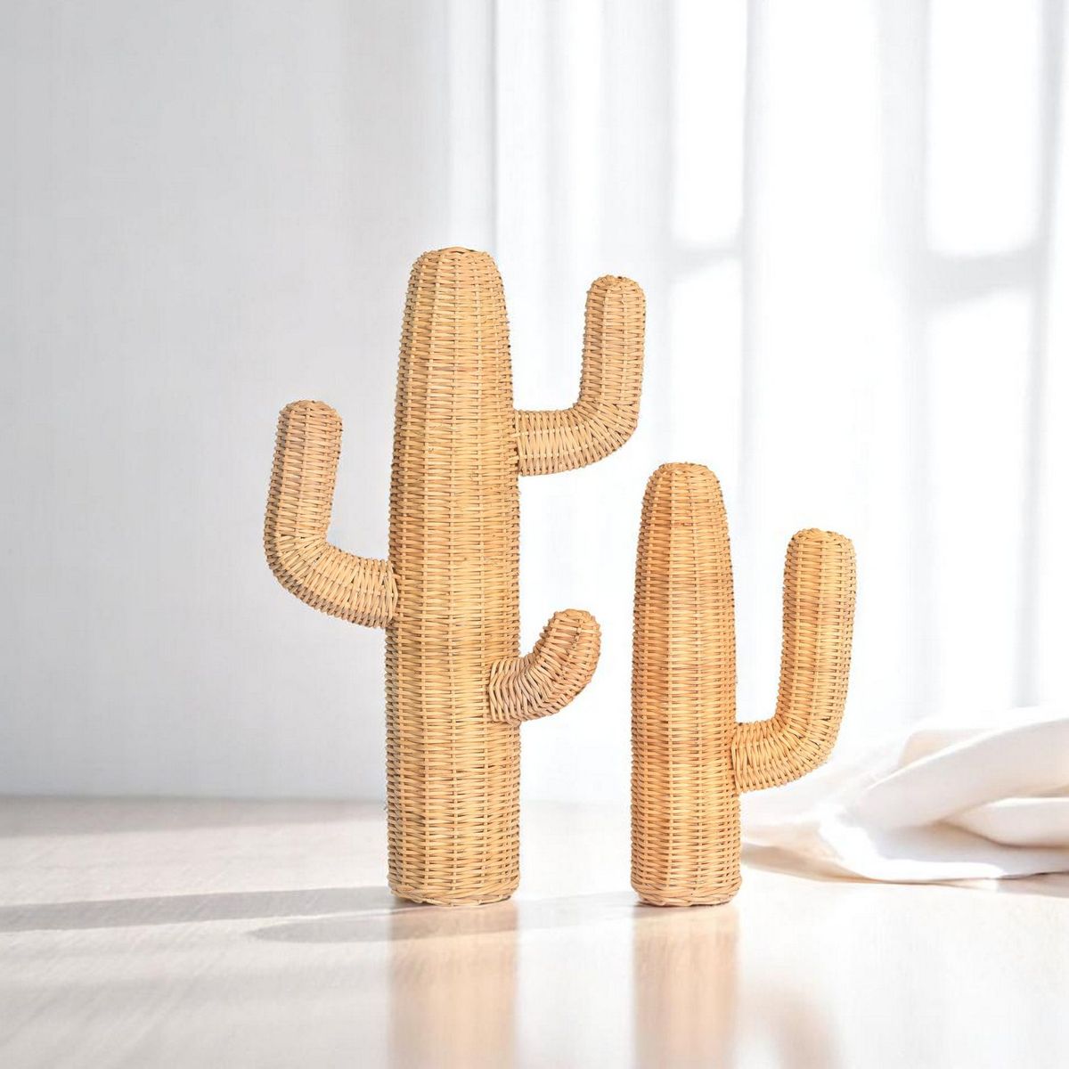 Kakteen-Set aus Naturrattan 45 cm & 30 cm